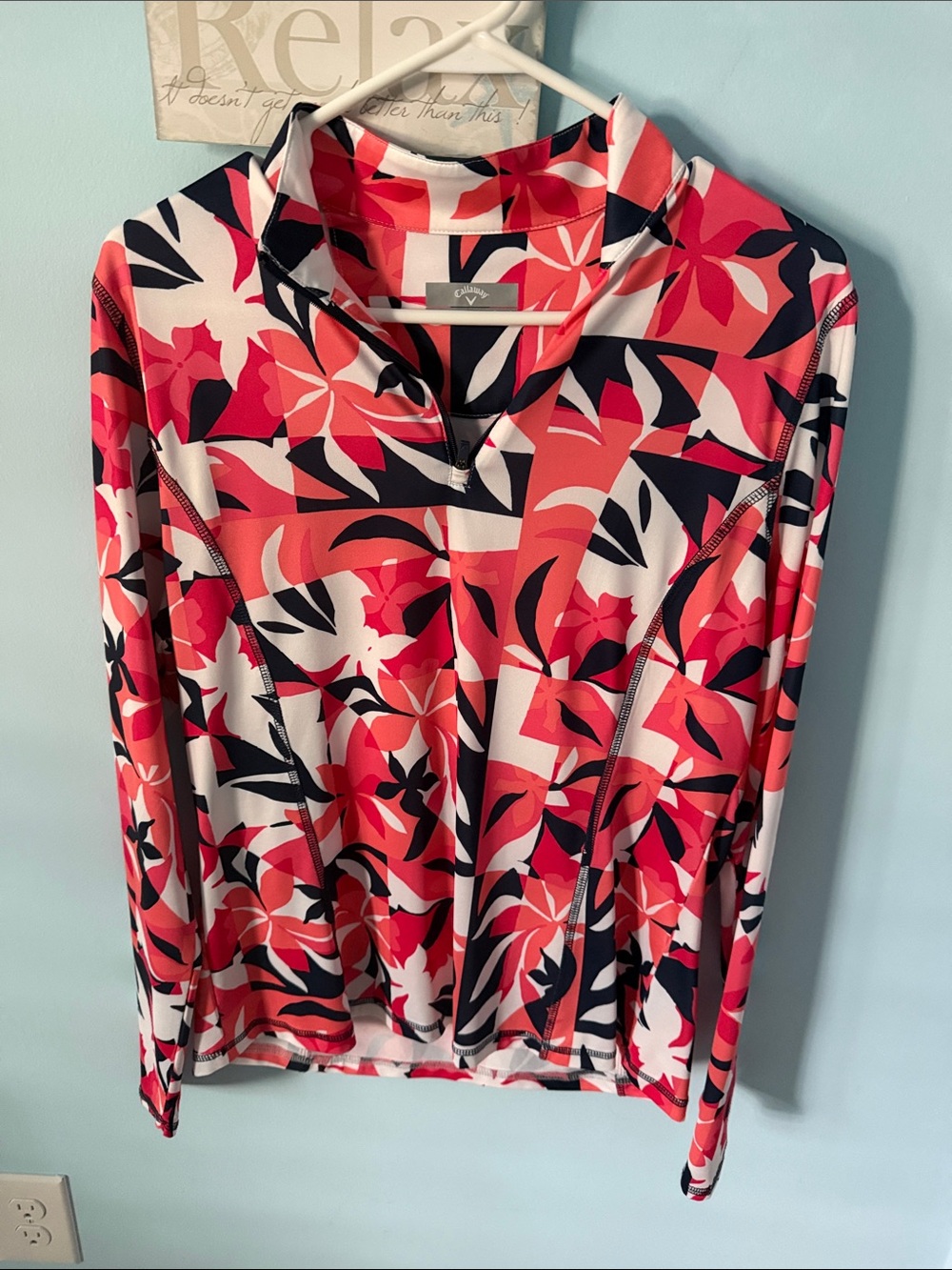 Callaway Women’s Coral Floral Zip-Front Long Sleeve Top size L